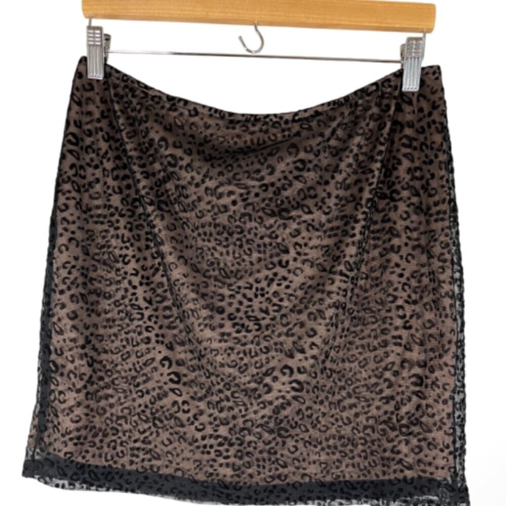 Retro Animal Print Mini Skirt L Brown Safari Mob Wife Indie Western Boho Classic